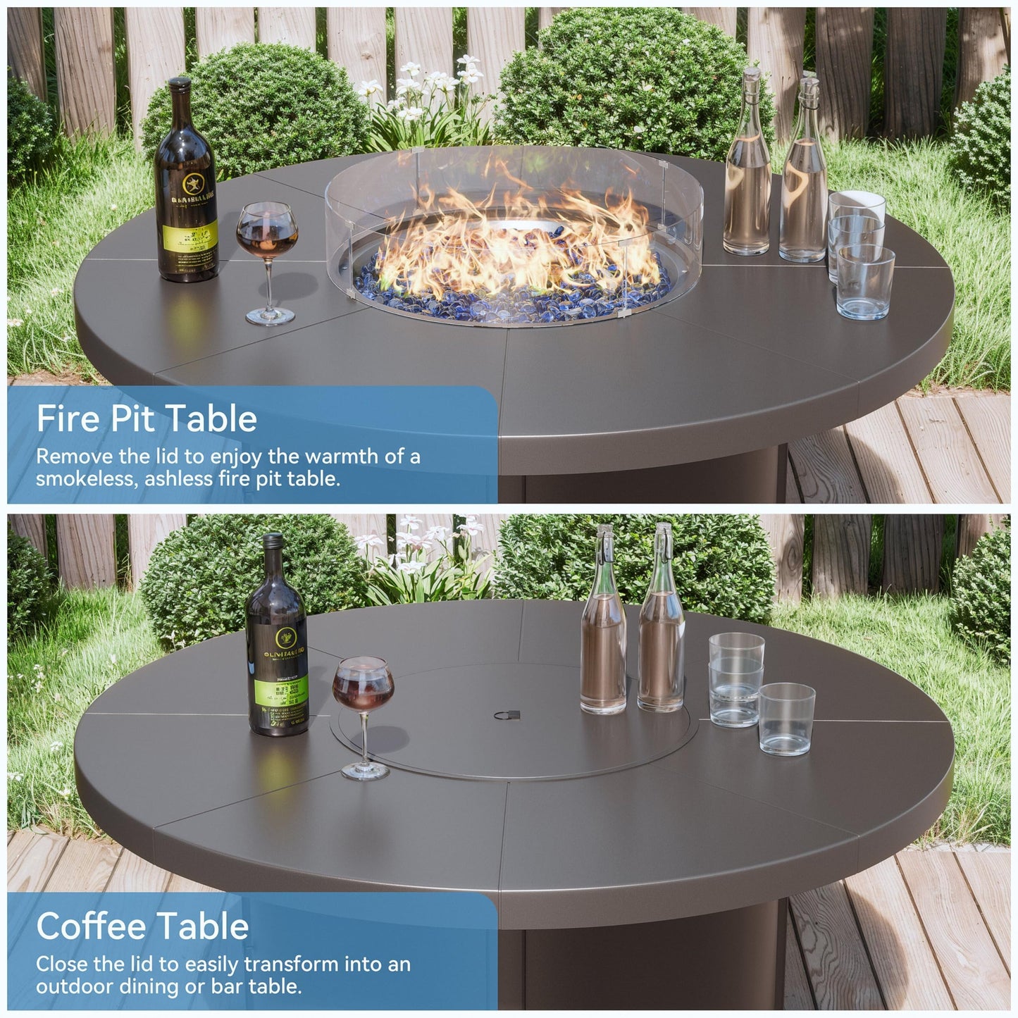 Kullavik 48" Round Propane Fire Pit Table,55000 BTU Auto-Ignitiongas Gas Fire Table with Fire Glass and Lid,Waterproof Cover and Pumice Stone for Patio,Balcony,Garden
