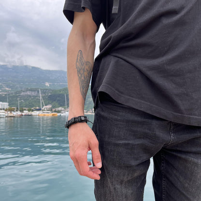 Brutal Handcrafted Shungite Stone Men's Bracelet Arachne 10 mm Cube Beads | Shungite Protection Jewelry for Men and Women | Adjustable Solid Stone Shambhala Macrame Black Mens Beaded Bracelet SB104