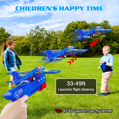 LJZJ 3 Pack Airplane Launcher Toys, 2 Flight Modes LED Foam Glider Catapult Plane, Outdoor Flying Toy for Kids, Birthday Gifts for Boy Girl 3+ Year Old, B-Day Party Supplies