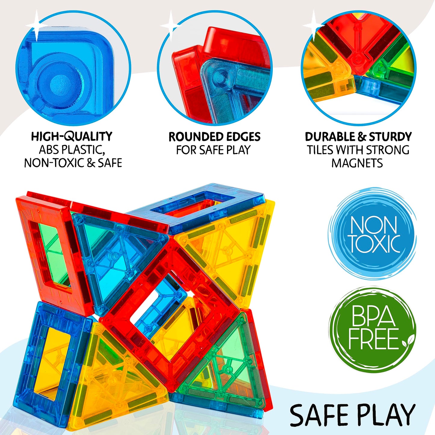 SUNNY AUNTIE Magnetic Tiles 125 PCS XL Set with Storage Bag – Magnetic Building Tiles for Kids Ages 3-8, STEM Magnet Construction Toy for Boys & Girls