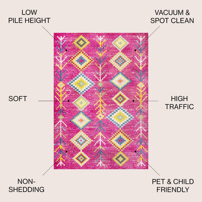 JONATHAN Y Tribal Love Geometric Pink/Multi Indoor Area Rug, 4x6, Bohemian, Casual, Easy-Cleaning for Living Room, Bedroom, Kitchen, Pet Friendly, Non-Shedding (MOH105B-4)