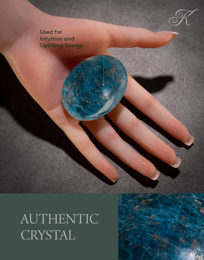 KALIFANO Palm Stone with Healing & Calming Effects - AAA+ Grade High Energy Worry Stone with Information Card - Reiki Crystal Used for Courage (Family Owned and Operated) (Blue Apatite)