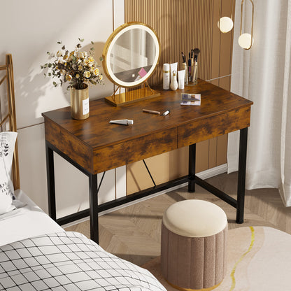 Mexin Small Desk with 2 Wooden Drawers, 40 Inch Home Office Writing Desk, Vanity Desk with Storage, Computer Desk for Bedroom Small Spaces, Table for Office, Kids Study, Makeup, Rustic Brown