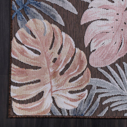 CAMILSON Indoor Outdoor Rug, Brown 7’10”x10’ Leaf Tropical Botanical Area Rugs for Indoor and Outdoor patios, Easy-Cleaning Non-Shedding Living Room, Garden and Kitchen Washable Outside Carpet (8x10)
