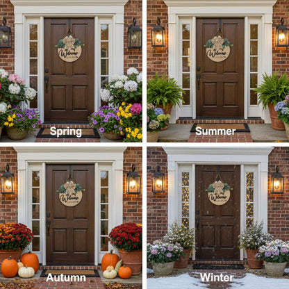 Condorpasea 3D Welcome Sign for Front Door | Home/Farmhouse Porch Décor Wooden Hanging Sign with Artificial Leaves and Rustic Beads | Christmas Classroom |12" Round