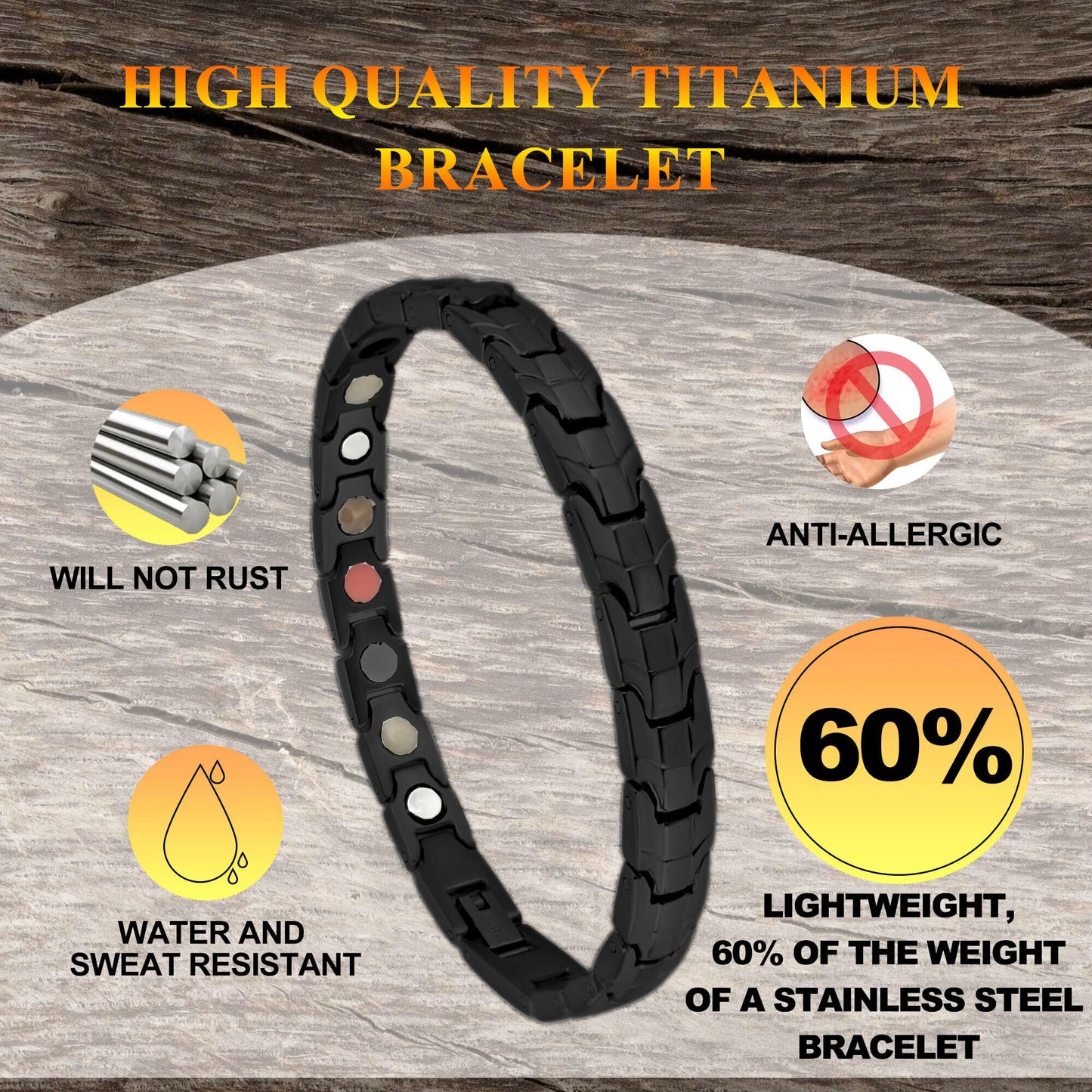 KYOSI Titanium Magnetic Bracelets for Women - Magnetic Therapy Bracelet - 5 in1 Magnet Jewelry - Womens Link Bracelet Black 7.87 inches