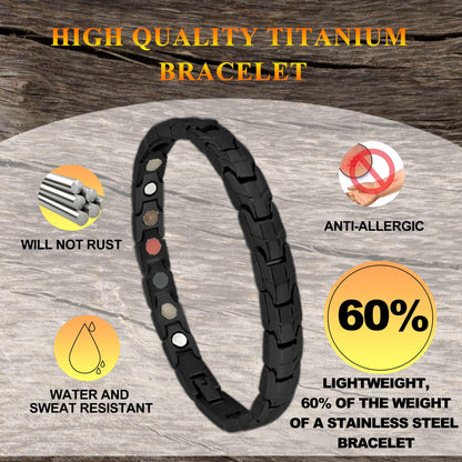 KYOSI Titanium Magnetic Bracelets for Women - Magnetic Therapy Bracelet - 5 in1 Magnet Jewelry - Womens Link Bracelet Black 7.87 inches