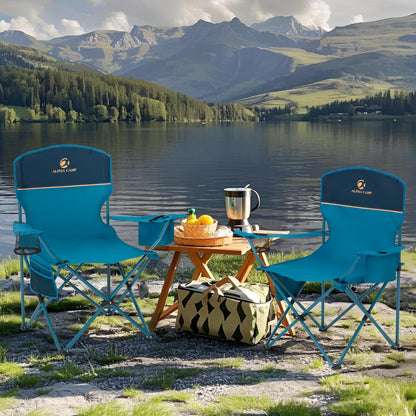 ALPHA CAMP Folding Camping Chairs for Adults Lawn Chairs Outdoor Chairs Support 250 LBS Portable Camp Chairs with Cup Holders Cooler Pouch for Outdoor, 2 Pack