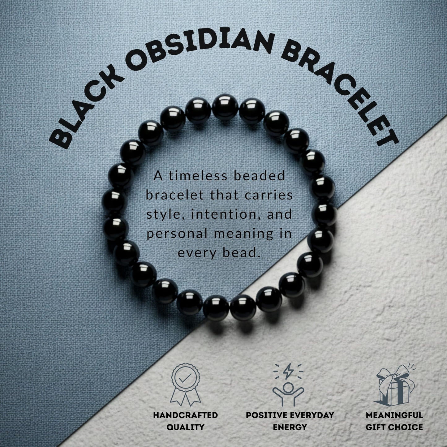 Cherry Tree Collection Black Obsidian Beaded Bracelet – Genuine 8mm Gemstone Stretch Bracelet for Men & Women – Handmade Crystal Bracelet - (Black Obsidian - S)