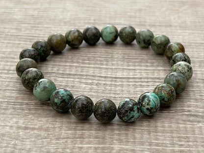 GAF TREASURES African Turquoise Crystal Bead Bracelet 8mm, Genuine African Turquoise Stretch Gemstone Bracelet, Healing Crystal Bracelet, Gift for Men & Women (1)