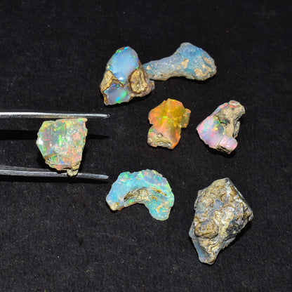 QNAVIC 7pcs AA+ Natural Raw Ultra Mix Fire Ethiopian Opal Rough Gemstone, Chakra Healing Crystal, Rough Crystals and Gemstone, October Birthstone, Jewelry Making, Birthday Gifts, DIY Crafts