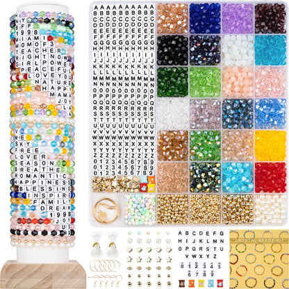 Deinduser Crystal Friendship Bracelet Making Kit - 1200pcs Bicone Gem Beads for Jewelry Making, 24 Colors with Letter & Spacer Beads