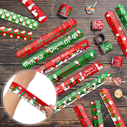 Durony 48 Pieces Christmas Slap Bracelets Xmas Slap Wristbands Bulk Assorted Christmas Theme Pattern for Party Favors Gift Bag Fillers