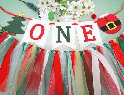 Christmas 1st Birthday High Chair Banner - My First Christmas Highchair Banner, Best Christmas Tree One Birthday Party Supplies, Santa Party Decorations for Baby, Holiday Cake Smash Photo Props