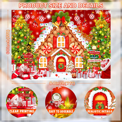 Christmas Backdrops for Photography, Gingerbread House Photo Backdrop for Wall Photoshoot, Xmas Background Holiday Party Decorations 7x5ft
