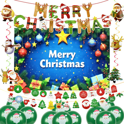 Christmas Party Decoration Set, Merry Christmas Banner with Red Green Swirls, Santa Claus Snowman Hanging Decor for Holiday Home Indoor Party (Christmas 3)