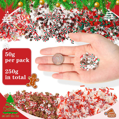 BBTO 250 Grams Christmas Fake Chocolate Candy Sprinkles Tiny Polymer Clay Embellishments Xmas Polymer Slices Soft Clay DIY Decoration for Resin Nail Scrapbook Charm DIY Art Crafts Making Supply