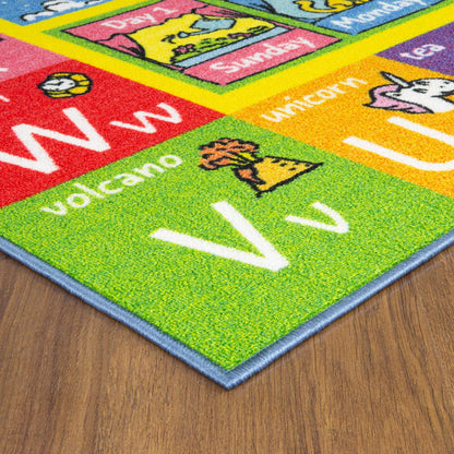 KC Cubs 8x10 ABC Alphabet, Seasons, Months & Days Rug – Educational Play Mat Carpet for Kids, Toddlers, Nursery, Classroom, Playroom, Baby Daycare