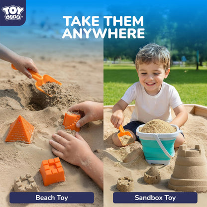 TOY Life 32 Pcs Ocean Beach Toys for Kids Ages 4-8 Collapsible Sand Toys with Water Wheel Watering Can Silicone Bucket Sand Castle Building Kit Travel Sandbox Toy for Party Fishing Summer Toys