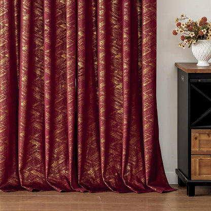 Luxury Burgundy Velvet Curtains for Living Room Bedroom Christmas Red and Gold Blackout Curtains 84 Inches 2 Panels Modern Gold Foil Print Noise Reducing Drapes Grommet Window Treatments, Burgundy