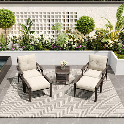FansaFurn 5-Piece Outdoor Patio Furniture Set, Outdoor Metal Sectional Furniture with Cushions, Outdoor Conversation Seating Set with Side Table for Garden, Balcony, Deck, Backyard, Khaki