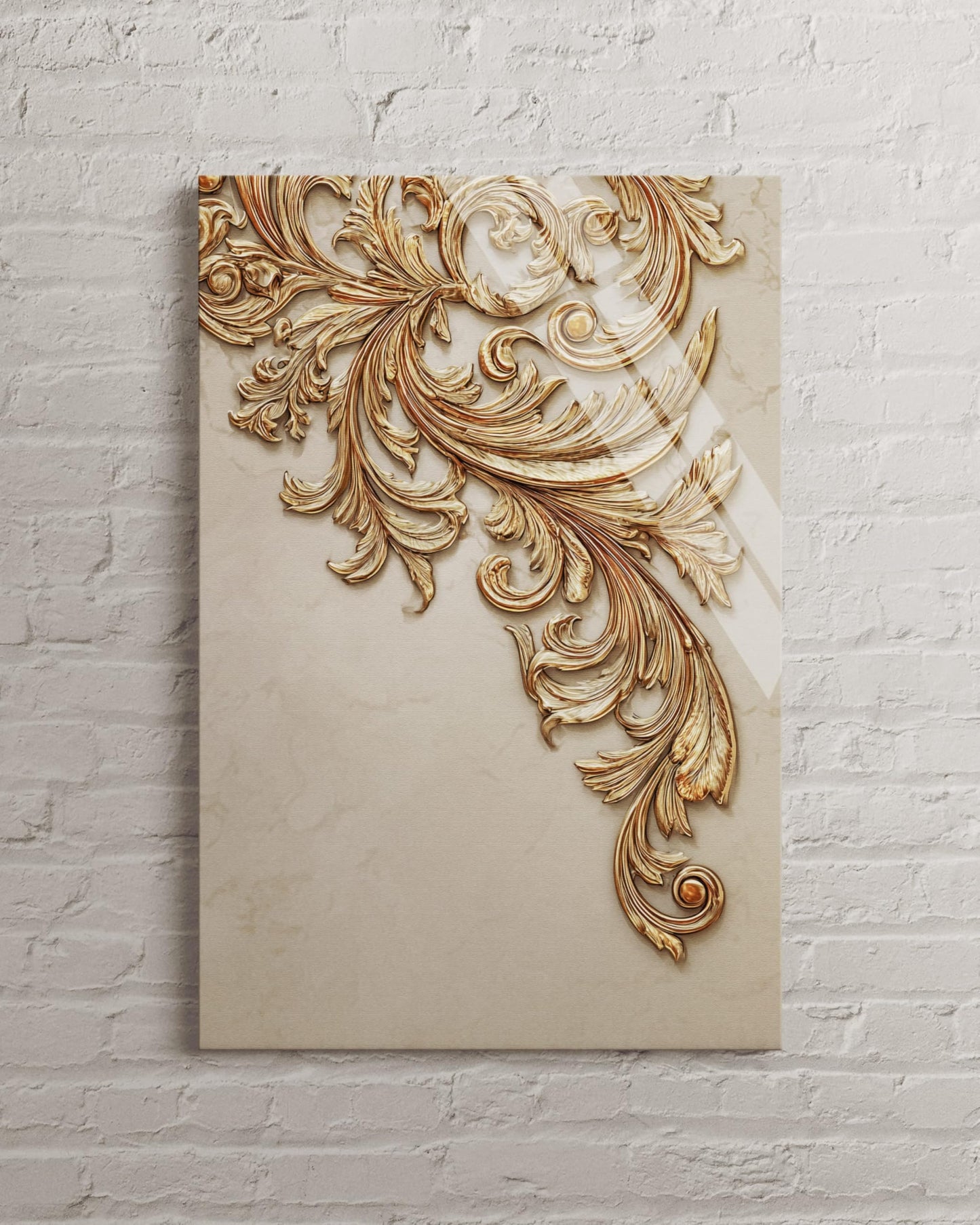 Elegant Gold Baroque Wall Art - Luxury 3D Acanthus Tempered Glass Print - Victorian Style Home Decor - Sophisticated Ornate Scrollwork Panel for Living Room, Bedroom & Office - Modern Glass Art Decor