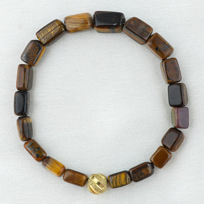 CRYSTALIS Tiger Eye Elastic Stretch Bracelet, Natural Beads, Chakra Healing Jewelry for Men & Women, Adjustable Bracelet, Everyday Wear, Gift Giving Bracelet, 7.25 to 7.50 inch