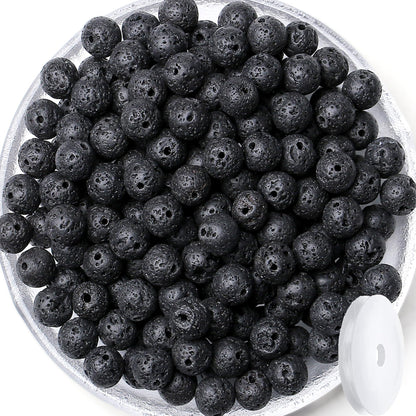 QINJIEJIE 100PCS Black Volcanic Lava Beads 8mm Natural Stone Beads Round Loose Gemstone Bead for Bracelet Beading Crystal Jewelry Making DIY Necklace Earrings 0.32"
