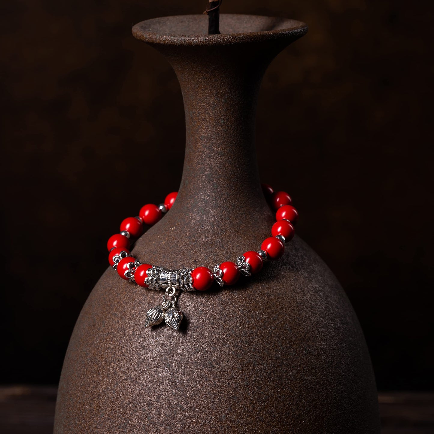 MEHUK 8mm Cinnabar Stretch Bracelet for Women Natural Mineral Energy Gift for Men Lucky Friendship Couple