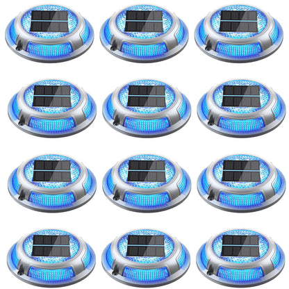 Solar Driveway Lights, 12 Pack Heavy Duty Driveway Lights Solar Powered 2 Color Mode (Cool White/Blue) IP68 Waterproof Outdoor Solar Deck Lights with Ground Stake for Pathway Garden Yard Walkway Dock
