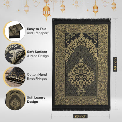 SUMELA Muslim Prayer Rug with Islam Prayer Beads - Travel Prayer Mat, Islamic Gifts for Women, Portable Prayer Matt Islam, Islamic Prayer Rug Islam Men Women, Praying Mat for Muslim Gifts, Black