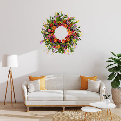 WSTPUPU Artificial Spring Wreath 22 Inch Summer Wreaths for Front Door with Green Eucalyptus Leaves Pink Daisy Lavender Spring Door Wreath for Farmhouse Wall Wedding Home Porch Easter