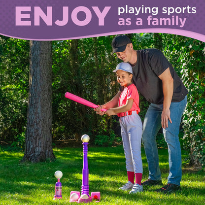T Ball Stand for Kids and Toddlers 1-3, 3-5, 5-8. Baseball Set Includes 6 Large Balls, an Adjustable Tball Batting Tee, and a Pitching Machine. Kids Bat and T-Ball Set