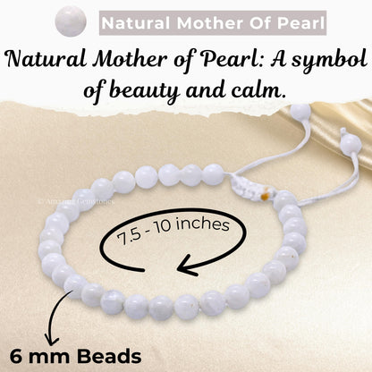 Amazing Gemstone Mother of Pearl Bracelet for Women Men's Gifts - Protection Healing Crystal Bracelet - 6mm Gemstones Beaded Adjustable Bracelet Pulseras Para Hombres Mujer Stocking Stuffers