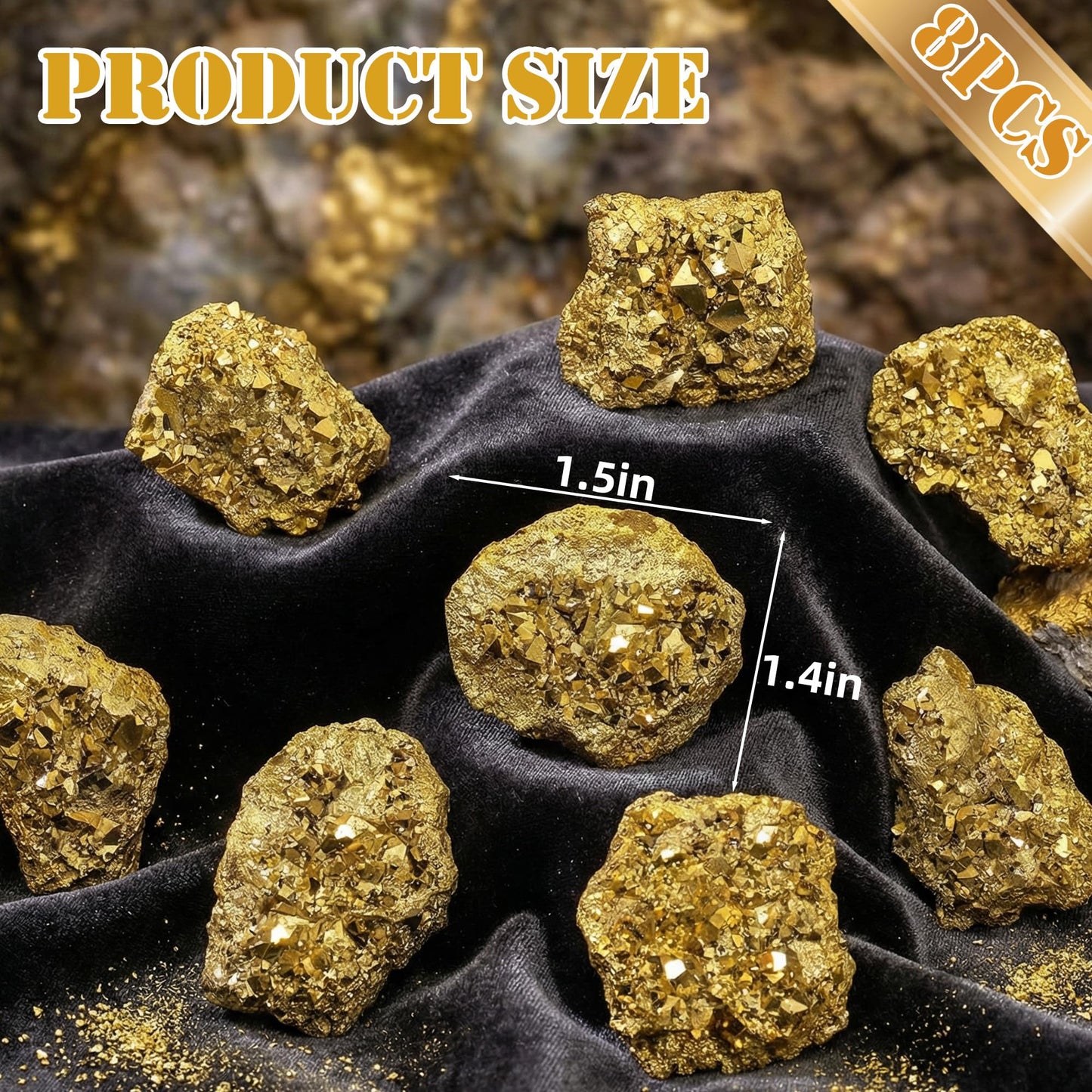 Wowagoga 8 Pcs 15-25mm Natural Pyrite Stone Raw Pyrite Crystal Fools Gold for Cabbing Tumbling Reiki Healing (Gold)