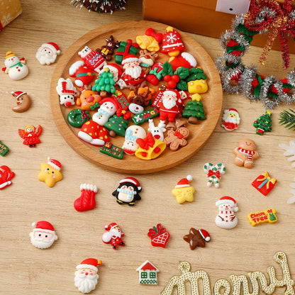 DTOFOOT 60 Pcs Mini Christmas Resin Charms，60 Styles Miniature Ornaments Flatback Resin Charms Beads for Scrapbook Phone Cases Hair Clips DIY Christmas Craft Supplies