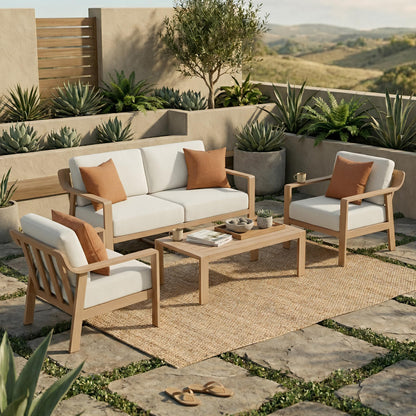 KISLOT Aluminum Outdoor Patio Furniture Set with Coffee Table,4 Seater Patio Conversation Sets with Washable Thick Cushions,Outdoor Sectional Furniture Set for Poolside, Balcony,Wood-Grain Frame