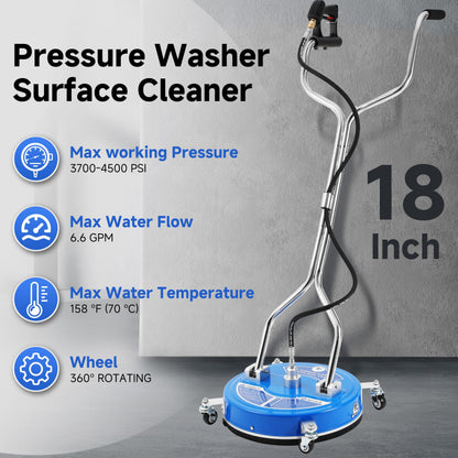 RIDGE WASHER 18’’ Pressure Washer Surface Cleaner, Surface Cleaner with Dual Handle, 4500 PSI Power Washer Surface Cleaners with Wheels for Cleaning Driveways, Sidewalks, Patios