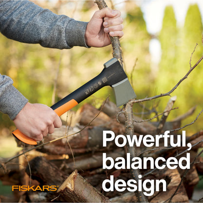 Fiskars X7 Small 14" Hatchet Axe with Sheath for Chopping Wood Kindling for Campfires, Outdoors & Camping, Insert-Molded Forged Steel Head, Low-Friction Blade, Shock Absorbing Handle & Non-Slip Grip