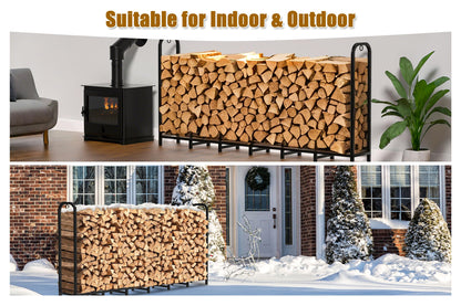 Gtongoko 8ft Heavy Duty Metal Firewood Rack Outdoor Indoor Adjustable Fire Wood Holder Rack for Fireplace, Log Racks for Firewood Outdoor, Wood Pile Storage Organizer, Black