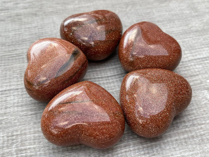 GAF TREASURES Red Goldstone Gemstone Hearts, Polished Red Goldstone Puffy Hearts, Red Goldstone Crystal Palm Stone, Red Goldstone Healing Crystal Hearts (1 Heart)