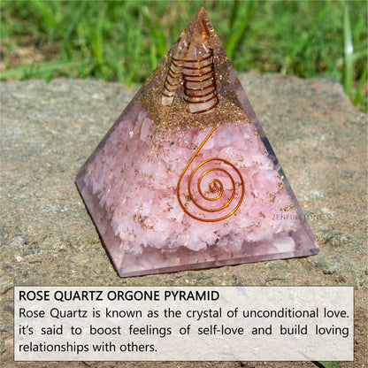 Rose Quartz Orgone Pyramid for Peace, Calm & Unconditional Love, Confidence & Protection | Orgonite pyramids with Copper Coil and Crystal Quartz for Chakra Protection