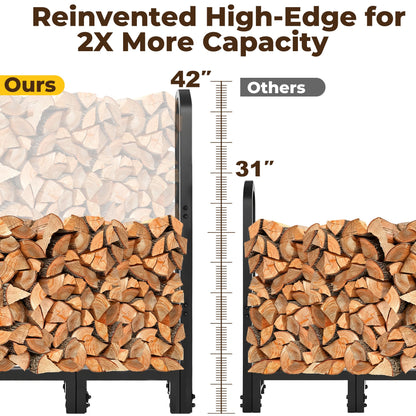 Amagabeli 8ft Firewood Log Rack Outdoor Heavy Duty Logs Holder for Fireplace Indoor Outdoor Adjustable Wood Racks for Fire Wood Holder Metal Pile Stand Storage Stacker Organizer Black