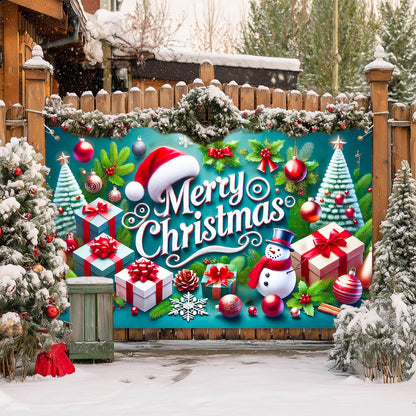 BlissYard Christmas Banner Merry Christmas Snowman Gift Tree Backdrop Green Red White Holiday Wall Decoration Party Photo Prop Indoor Outdoor Scene for Home Office 71 X 43 Inches