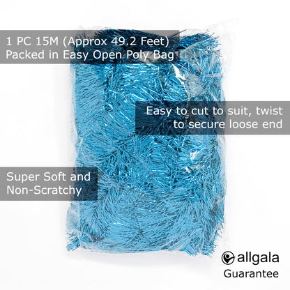 Allgala Light Blue Tinsel Garland, 50 Feet Christmas Metallic Foil Tinsel Garland Decoration for Holiday Tree Walll Rail Home Office Event Fall Thanksgiving Decoration