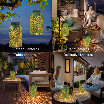 Homeimpro Solar Outdoor Lanterns Waterproof Peacock Gardening Gifts for Mom, Big Solar Garden Yard Art, Outside, Patio, Birthday Mothers' Day Gifts Grandma Wife (2Pack, Antique Green)