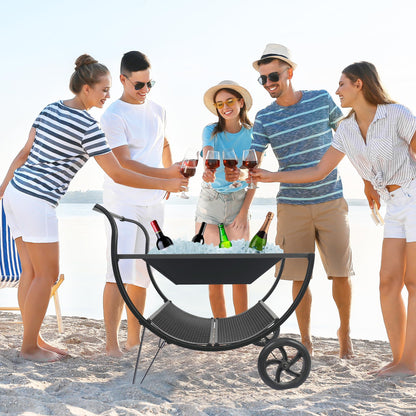 Outdoor Fire Pit with Wheels and Log Rack, Portable Fireplace Wood Burning for Garden, Patio, and Backyard - Includes Mesh Screen and Fire Poker, Fire Pits & Outdoor Fireplaces