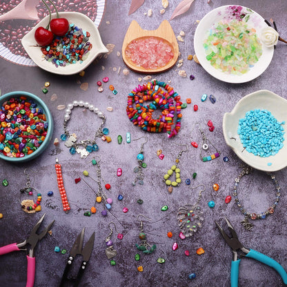 500 pcs Natural Chip Stone Beads Multicolor 3-5 mm Irregular Gemstone Healing Crystal Loose Rocks Bead Hole Drilled DIY for Bracelet Necklace Earrings Jewelry Making Craft