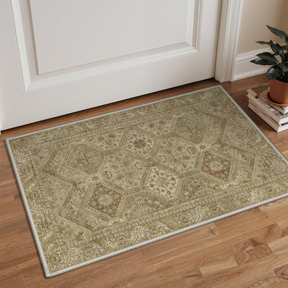 GENIMO Area Rug 2x3 Doormat, Machine Washable Low Pile Rugs, Small Retro Entryway Mat for Entrance, Hallway, Kitchen and Corridor, Tan Brown