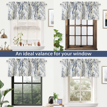 DriftAway Tree Branch Linen Lined Valance Double Layer Thermal Insulated Room Darkening Blackout Valances 3 Inch Rod Pocket Short Window Valance for Living Room Bathroom 52 Inch by 14 Inch Blue